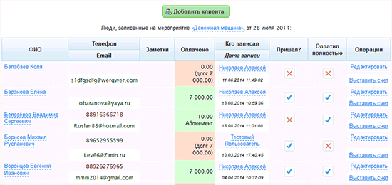 Система учета клиентов и оплаты занятий